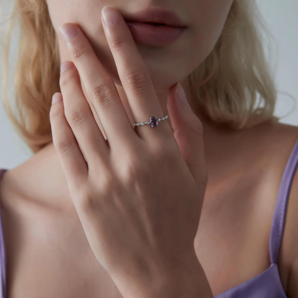 Geometric Purple Zircon Japanese Style Copper Ring