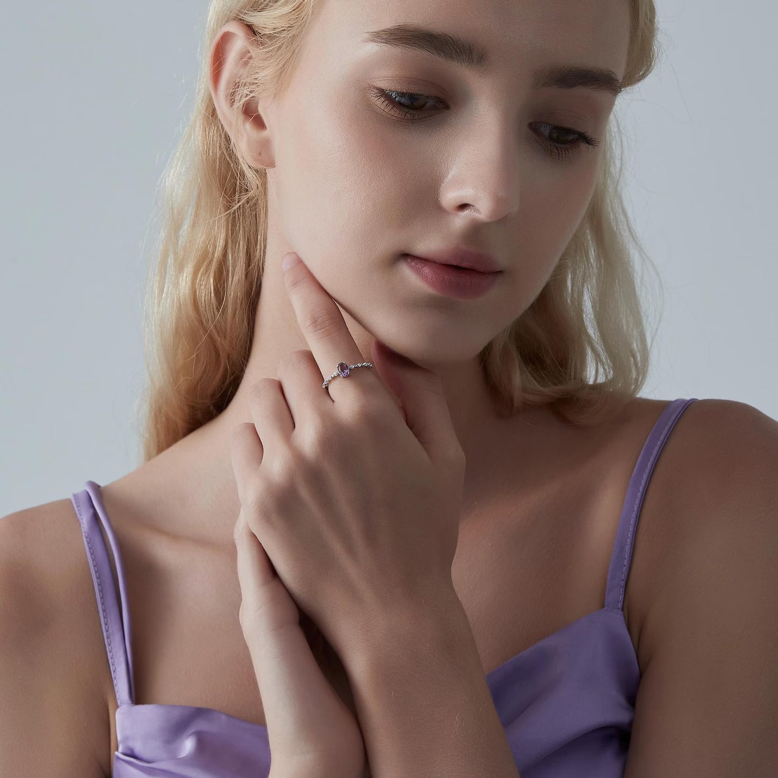 Geometric Purple Zircon Japanese Style Copper Ring