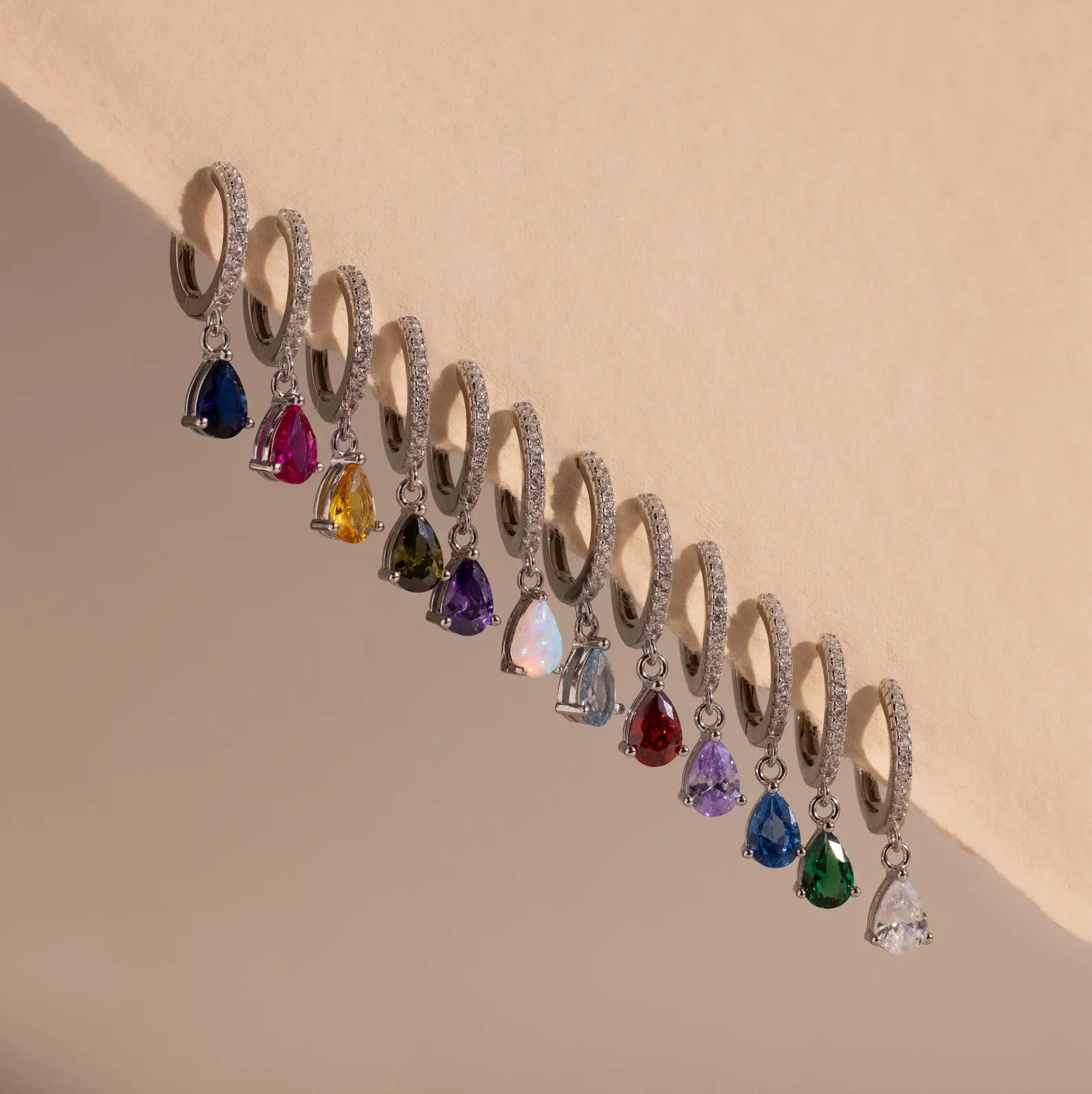 Pave Birthstone Drop Huggies