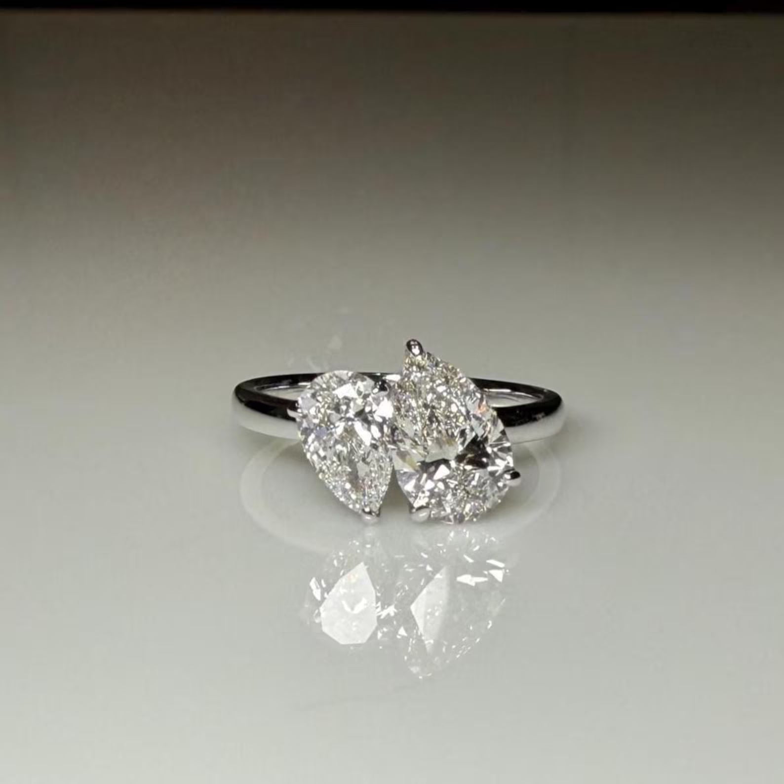 Toi et Moi Pear Cut Ring in Sterling Silver