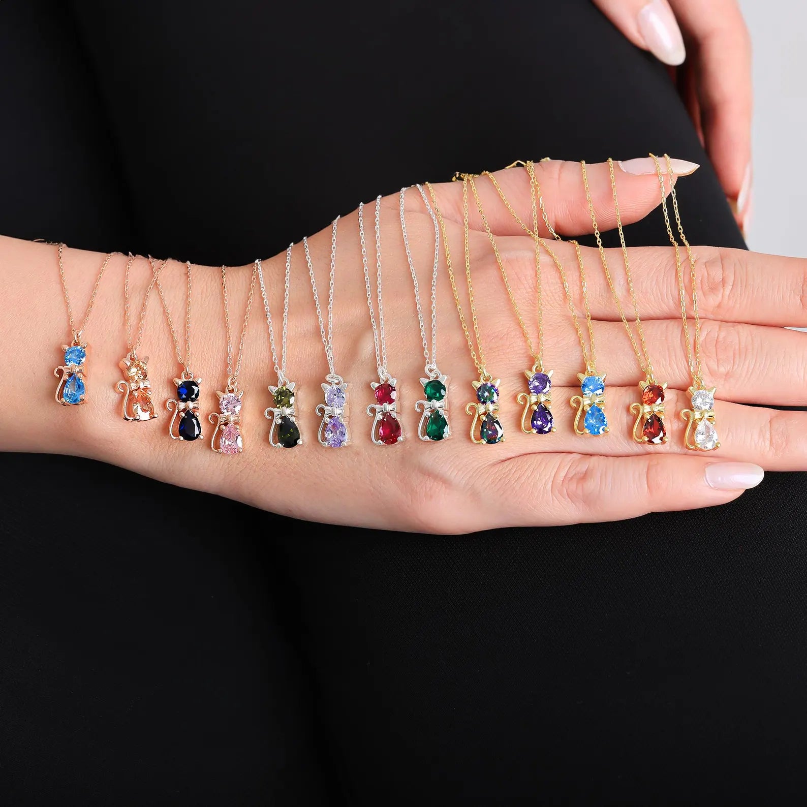 Personalized Birthstone Cat Necklace,