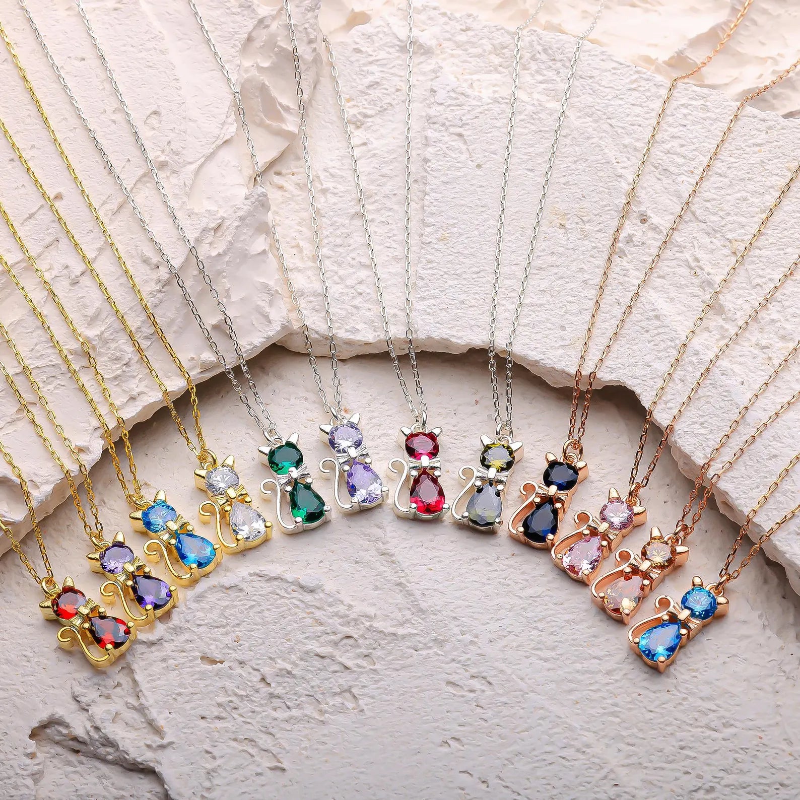 Personalized Birthstone Cat Necklace,