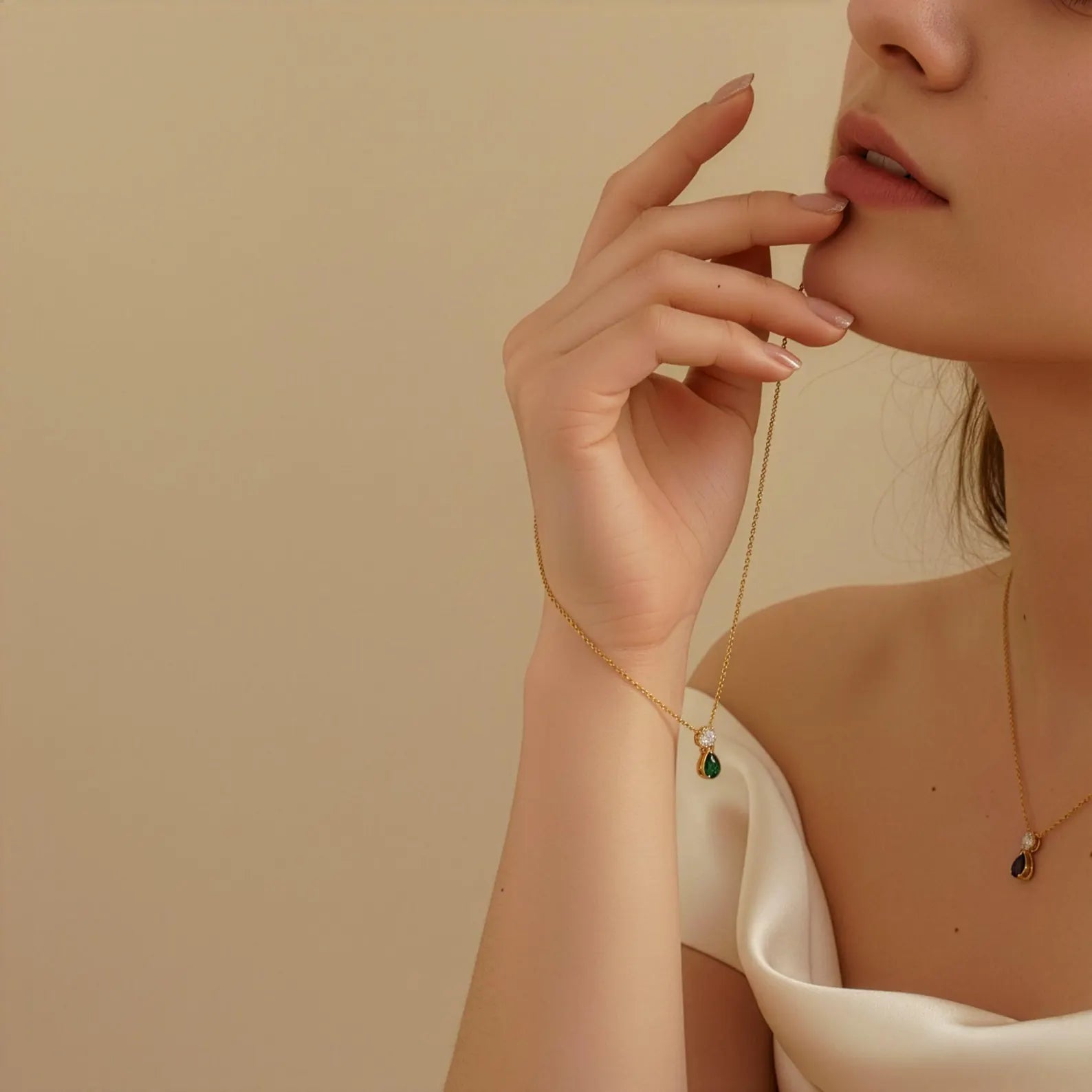 Toi et Moi Emerald Birthstone Necklace