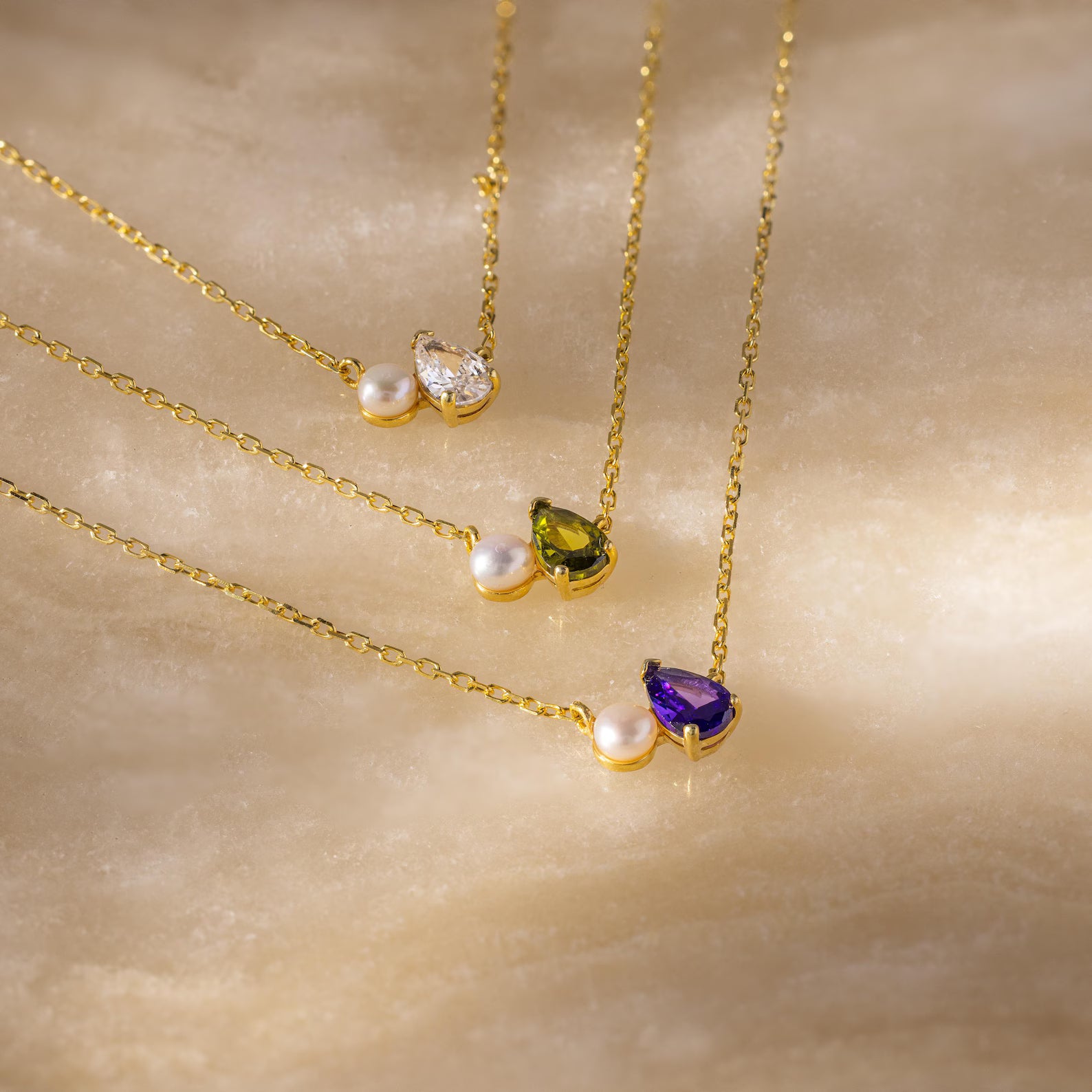 Pearl & Teardrop Birthstone Necklace